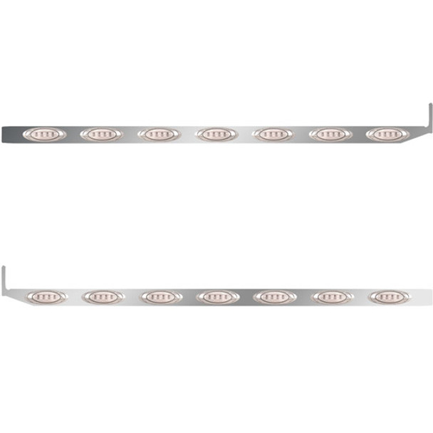 2.5 X 72 Inch Stainless Steel Sleeper Panel W/ 7 P1 Amber/Clear Lights For Peterbilt 567, 579 - Pair