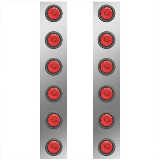 Stainless Steel Rear Panels For 13 Inch Air Cleaner W/ 2 Inch Red LEDs - Pair For Peterbilt 378, 379, 388, 389