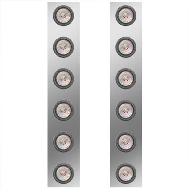 Stainless Steel Front Panels For 13 Inch Air Cleaner W/ 2 Inch Rnd Amber LEDs For Peterbilt 378, 379, 388, 389