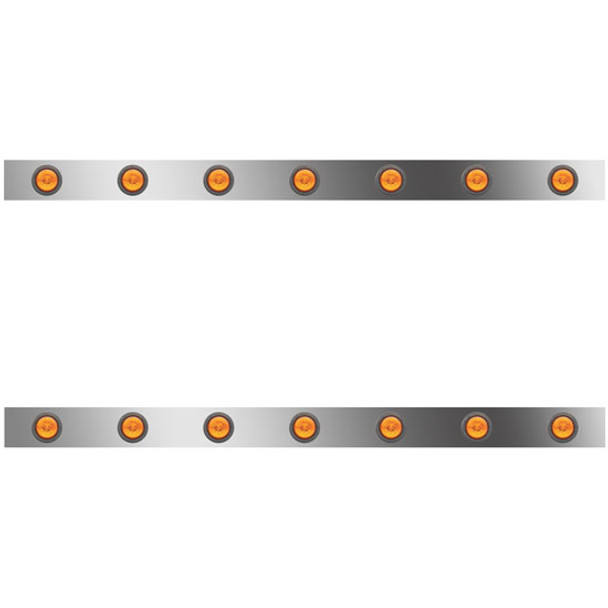 3 Inch Stainless Steel Sleeper Panels W/ 14 Round 2 Inch Amber LEDs For Peterbilt W/ 63 Inch Sleeper
