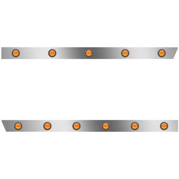 3 Inch Stainless Steel Standard Cab Panels W/ 11 Total 2 Inch Amber/Amber LEDs For Peterbilt 389 131 BBC