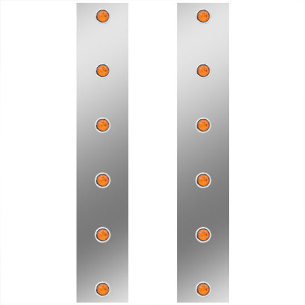 Stainless Steel Front Air Breather Panels For 13 inch Breathers W/ Amber 3/4 Inch LEDs For Peterbilt 378, 379, 388, 389