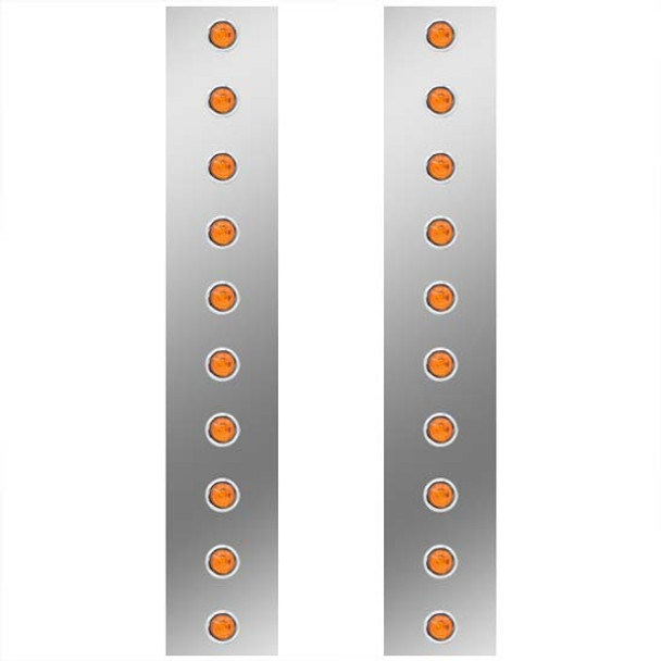 Stainless Steel Front Air Cleaner Panels 22 Inch Tall W/ 3/4 Inch Round Amber LEDs For Peterbilt 378, 379, 388, 389