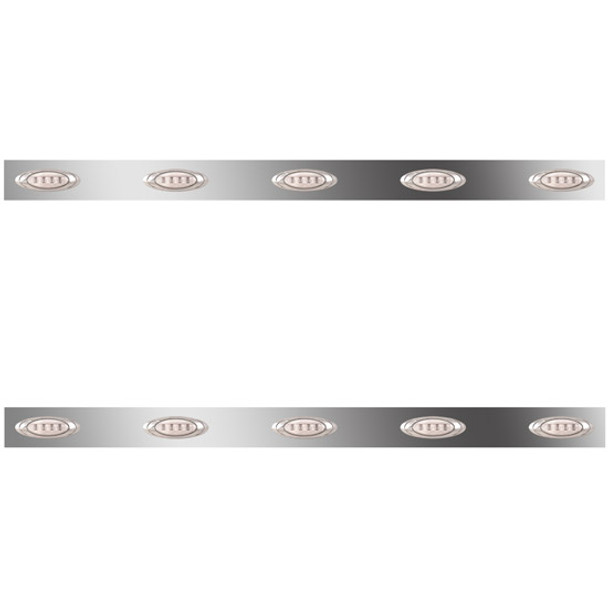 4 Inch Stainless Steel Sleeper Panels W/ 10 M1 Amber/Clear LEDs For Peterbilt 389 131 BBC W/ 63 Inch Sleeper