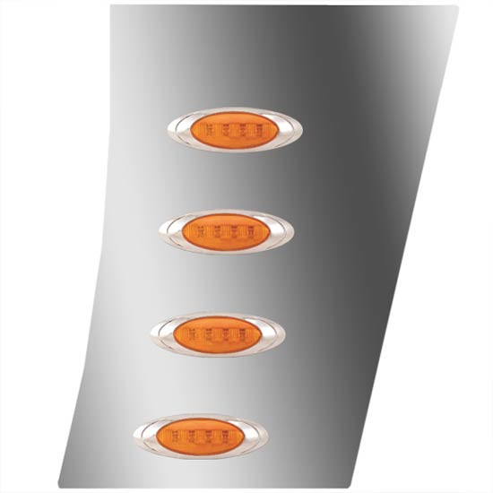 3 Inch Stainless Steel Wide Cowl Panel W/ 4 P1 Amber/Amber LED Lights For Peterbilt 388, 389 - Pair