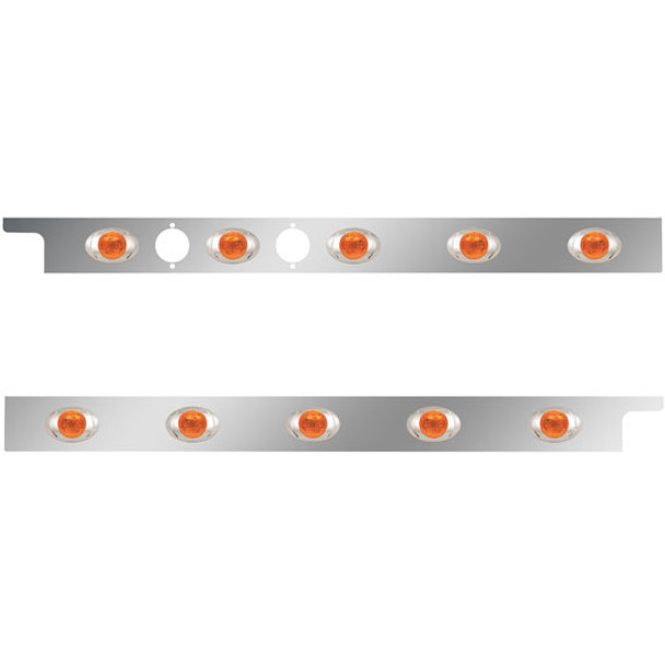 2.5 Inch Stainless Steel Cab Panel W/ 5 P3 Amber/Amber Lights W/ 2 Holes For Dual Block Heater Plugs For Peterbilt 567, 579 - Pair