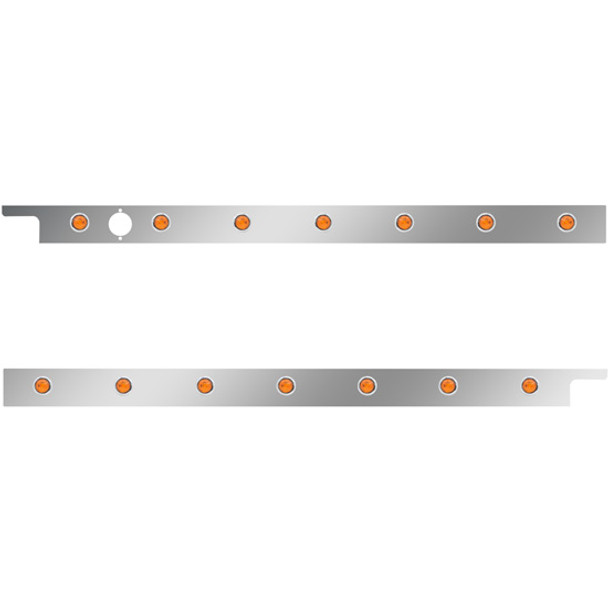 2.5 Inch Stainless Steel Cab Panel W/ 7 - 3/4 Inch Amber/Amber Lights W/ 1 Hole For Block Heater For Peterbilt 567, 579 W/ Rear Mount Or Horizontal Exhaust 6 In Spacing -Pair