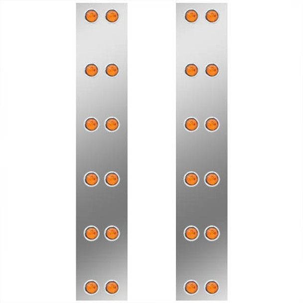 Stainless Steel Front Air Cleaner Panel W/ 12 - 3/4 Inch Amber LED Lights For Peterbilt W/ 15 Inch Breather - Pair