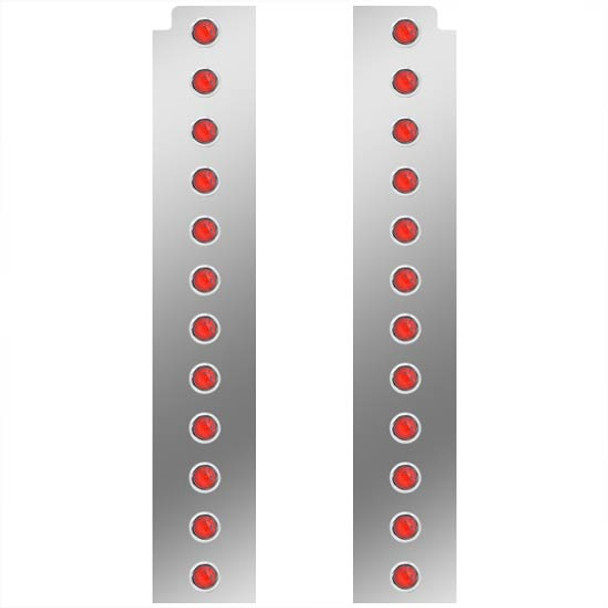 Stainless Steel Rear Air Cleaner Panel W/ 12 - 3/4 Inch Red LED Lights For Peterbilt W/ 15 Inch Breather - Pair