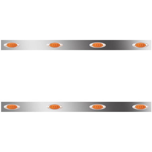 3 Inch Stainless Steel Sleeper Panel W/ 4 P1 Amber/Amber LED Lights For Peterbilt - Pair