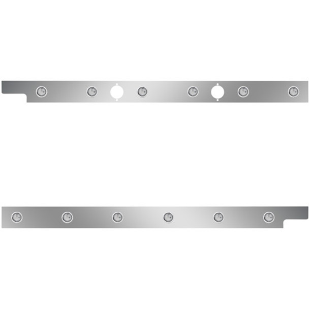 2.5 Inch Stainless Steel Cab Panels W/ 12 Amber/Clear 3/4 Inch Round LEDs W/ 2 Holes For Block Heater Plugs For Peterbilt 567 121BBC SFA 2.5 Inch Stainless Steel Cab Panels W/ 12 Amber/Clear 3/4 Inch Round LEDs W/ 2 Holes For Block Heater Plugs For Peterbilt 567 121BBC SFA