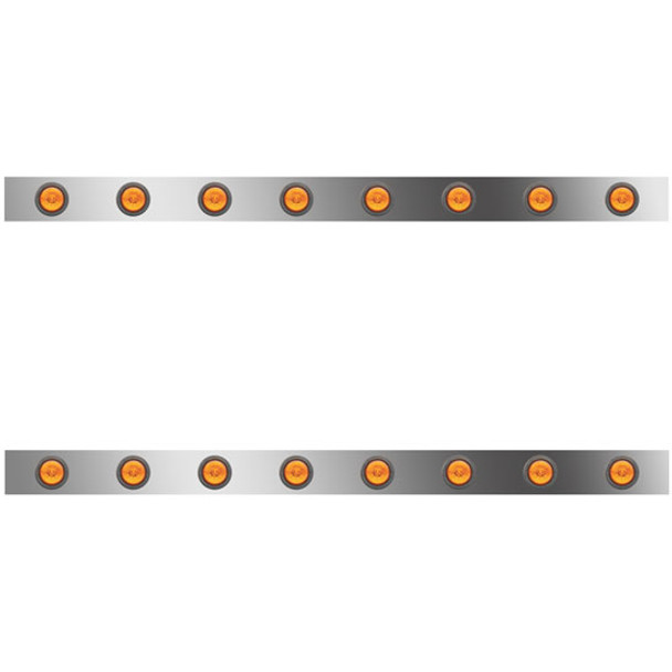 4 Inch Stainless Steel Sleeper Panel W/ 8 - 2 Inch Round Amber/Amber LEDs For Peterbilt 389 W/ 70/78 Inch Sleeper