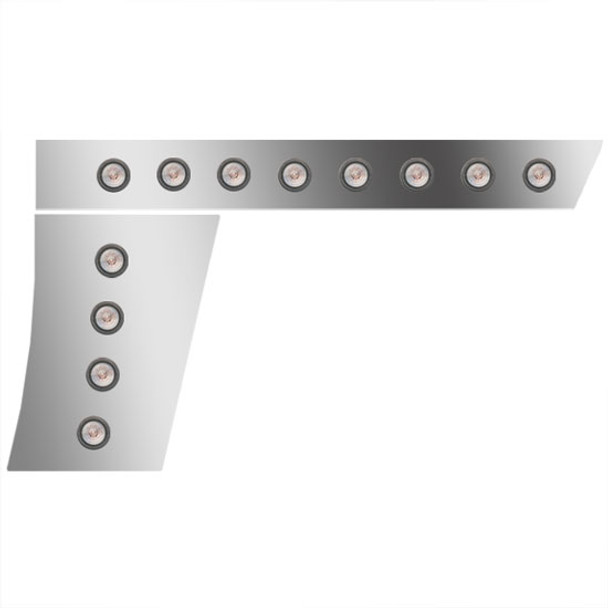 4 Inch Stainless Ext. Cab/Cowl Panels W/ 24 - 2 Inch Amber/Clear LEDs On 6 Inch Spacing For Peterbilt 389 131 BBC