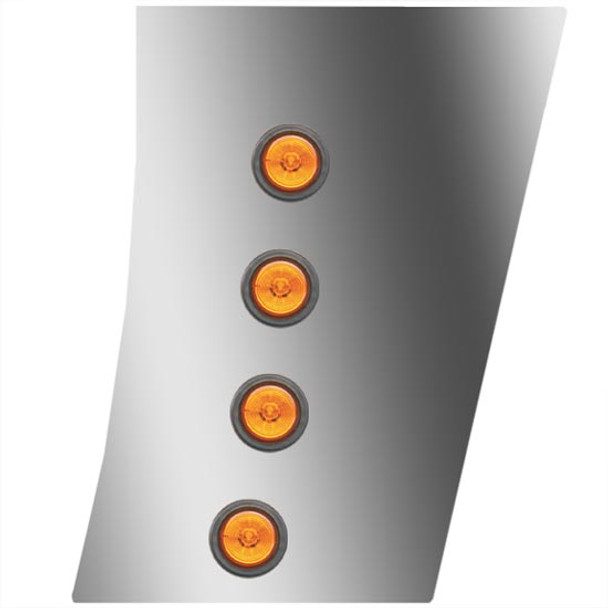 3 Inch Stainless Steel Wide Cowl Panels W/ 8 - 2 Inch Amber/Amber LEDs For Peterbilt 388, 389 & Glider 123 BBC