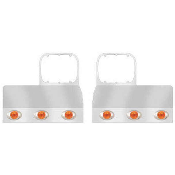 Stainless Steel Single Headlight Mount Fender Guards W/ 12 P3 Amber/Clear LEDs  For Peterbilt 378, 379