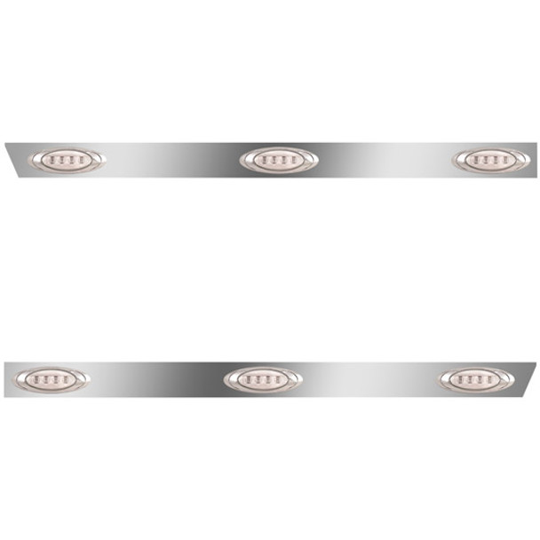 2.5 Inch Stainless Steel Cab Panels W/ 6 P1 Amber/Clear LEDs For Peterbilt 386 W/ Rear-Mount Exhaust