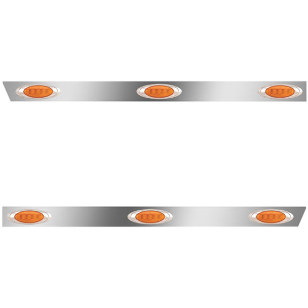 2.5 Inch Stainless Steel Cab Panels W/ 6 P1 Amber/Amber LEDs For Peterbilt 386 W/ Cab Mount Exhaust