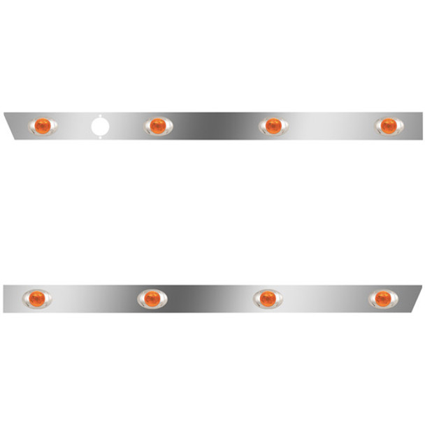 2.5 Inch Stainless Steel Cab Panels W/ 8 P3 Amber/Amber LEDs W/ Hole For Block Heater For Peterbilt 386 W/ Cab-Mount Exhaust