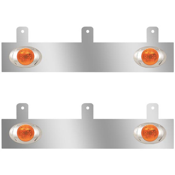3 Inch Stainless Steel Exhaust Filler Panels W/ 4 P3 Amber/Amber LEDs For Peterbilt 386