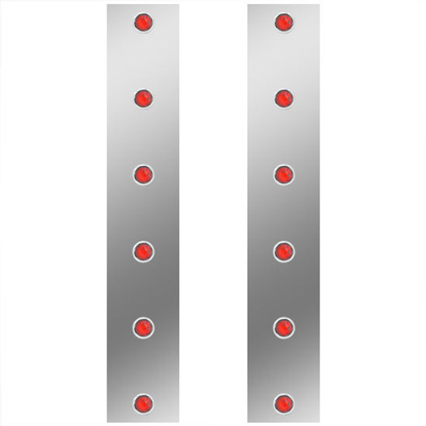 15 Inch Stainless Steel Rear Air Cleaner Panels W/ 12 Round Red/Red 2 Inch LEDs For Peterbilt 378, 379, 388, 389