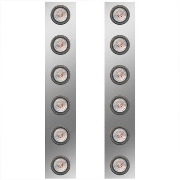 15 Inch Stainless Steel Rear Air Cleaner Panels W/ 12 Round Red/Clear 2 Inch LEDs For Peterbilt 378, 379, 388, 389