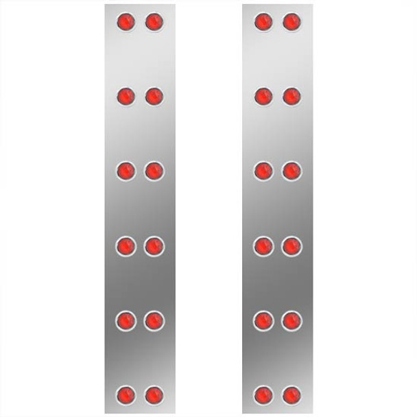 13 Inch Stainless Steel Rear Air Cleaner Panels W/ 24 - 3/4 Inch Red/Red LEDs For Peterbilt