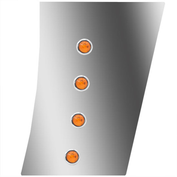 4 Inch Stainless Steel Cowl Panels W/ 8 - 3/4 Inch Round Amber/Amber LEDs For Peterbilt 389 131BBC, Glider