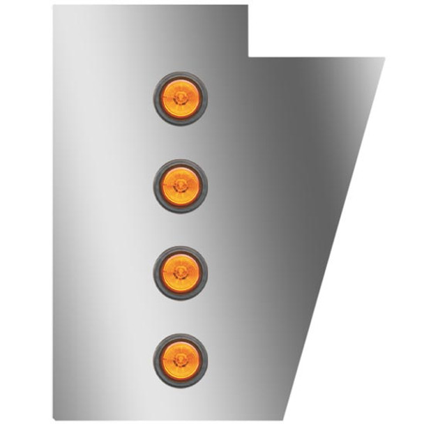 3 Inch Stainless Steel Notched Cowl Panels W/ 8 - 2 Inch Round Amber/Amber LEDs For Peterbilt 378, 379