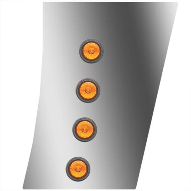 4 Inch Stainless Steel Wide Cowl Panels W/ 8 - 2 Inch Round Amber/Amber LEDs For Peterbilt 388, 389