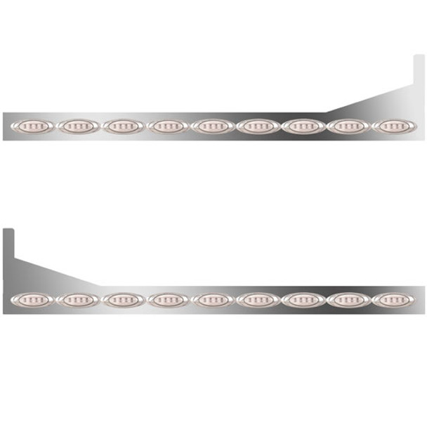 6.5 Inch Stainless Steel Sleeper Panels W/ Extensions, 18 P1 Amber/Clear LEDs For Peterbilt 367, 386, 388, 389 W/ 63 & 72 Inch Sleepers
