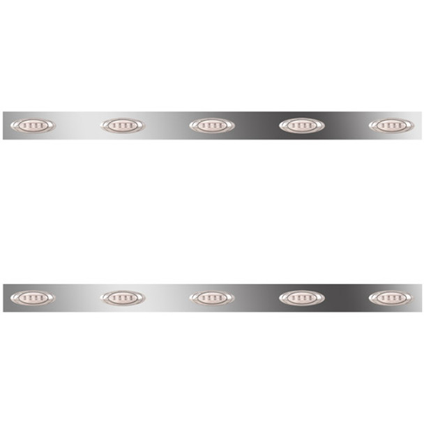 6.5 Inch Stainless Steel Sleeper Panels W/ 10 P1 Amber/Clear LEDs, 6.5 In. Tall For Peterbilt 367, 386, 388, 389 W/ 63 & 72 Inch Sleepers
