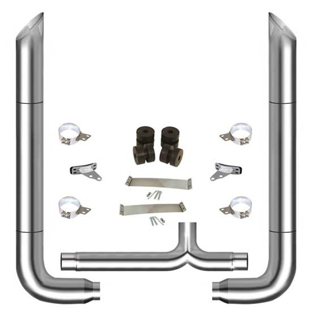 TPHD 7-5 X 114 Inch Chrome Exhaust Kit With Miter Stacks, Long 90 Degree Elbow, Taper Fit  For Peterbilt 378 & 379