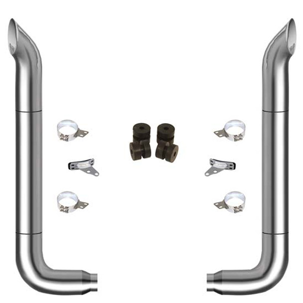 TPHD 7-5 X 114 Inch Chrome Exhaust Kit W/ West Coast Turnout Stacks & Long Drop Elbows  For Peterbilt 378, 379