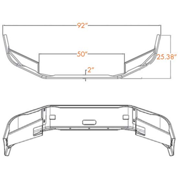 16 Inch Chrome Wrap Around Bumper W/ Tow Holes For Peterbilt 384, 386 SBA