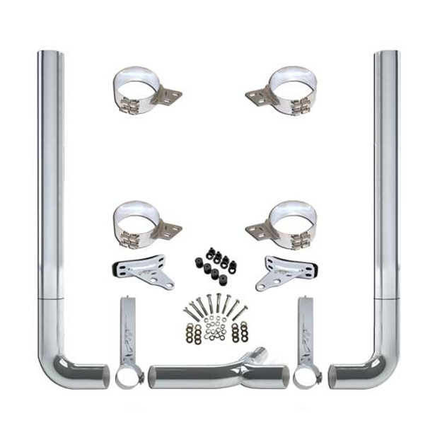 Vendetta 7-5 X 108 Inch Chrome Exhaust Kit W/ Flat Top Stacks & Long Drop Elbows For Peterbilt