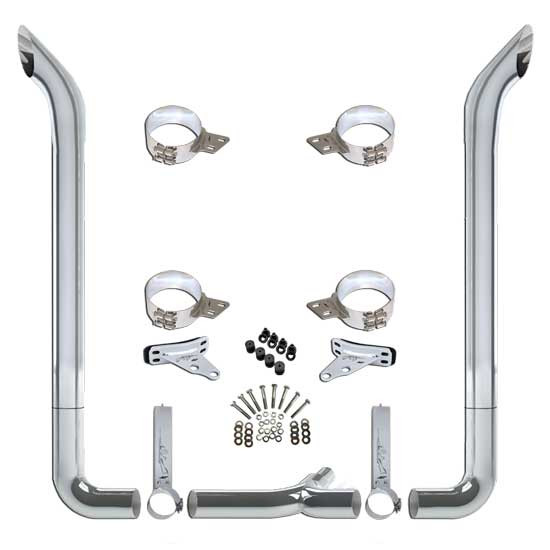 Vendetta 7 X 114 Inch Chrome Exhaust Kit W/ Bull Hauler Stacks & Long Drop Elbows For Peterbilt