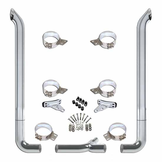 Vendetta 7 X 114 Inch Chrome Exhaust Kit W/ West Coast Turnout Stacks, Long Drop Elbows, 7-5 Inch Tee