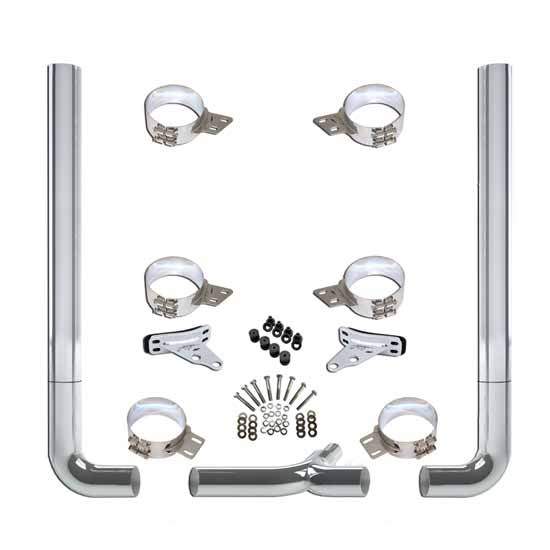 Vendetta 7 X 108 Inch Chrome Exhaust Kit W/ Flat Top Stacks, Long Drop Elbows & 7-5 Inch Tee