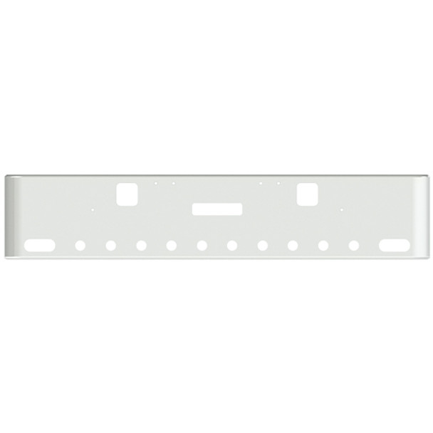 20 Inch Chrome Texas Rolled End Bumper W/ Center Tow, Hook, 2 Oval & 10 - 2 Inch Light Holes For Freightliner Classic XL 2002-2007