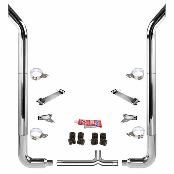 BESTfit 6 X 114 Inch Chrome Exhaust Kit W/ Bull Hauler Stacks, Long 90S & 6 Inch Y-Pipe