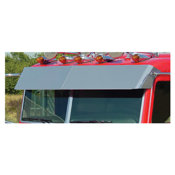 SS 13 1/2 Inch Straight Style Drop Visor, Blind Mount For Peterbilt Flat Top Models W/ Door Mounted Mirrors