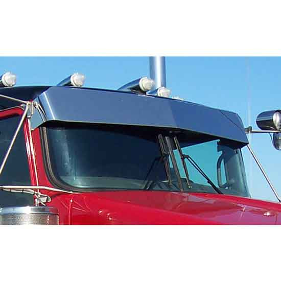 8 Inch Polished Stainless Steel Straight Drop Visor For Kenworth T600, T800 & W900 Curved Windshield
