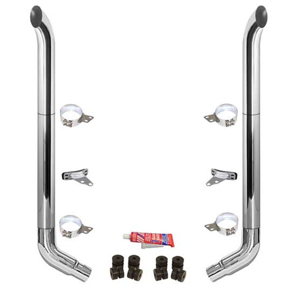 BESTfit 7-5 X 108 Inch Chrome Exhaust Kit W/ West Coast Turnout Stacks & OE Style Elbows For Peterbilt 378, 379, 389 Glider