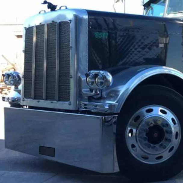 20 Inch Stainless Steel Buzzard Bumper W/ 6 Inch Ends, Recessed License Plate And Stainless Steel Mounting Plate For Peterbilt 379, 389