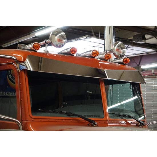 SS 4 1/2 Inch Forward Bowtie Visor, Blind Mount For Peterbilt 300 Series