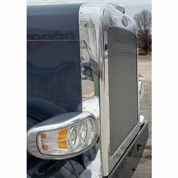 Custom Stainless Steel Flattened Grille Insert With Oval Holes For Peterbilt 389, 389 Glider