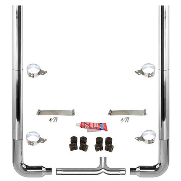 BESTfit 8 To 5 X 108 Inch Chrome Exhaust Kit W/ Flat Top Stacks, Long 90s & Tapered Y-Pipe  For Peterbilt 378, 379, 389