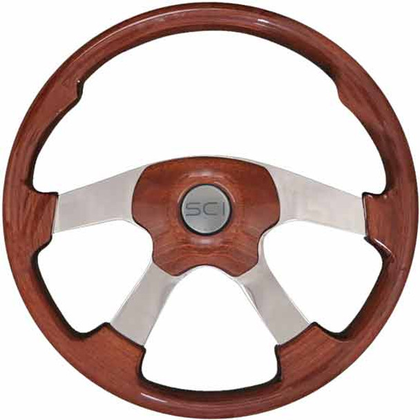 18 Inch Aluminum 4 Spoke Dark Mahogany Wildwood Steering Wheel With Matching Horn Pad