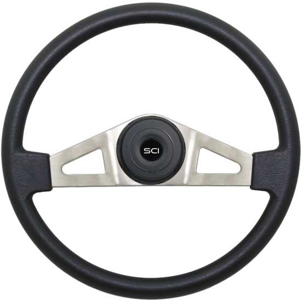18 Inch Nickel 2 Spoke Black Poly Steering Wheel With Black Horn Button
