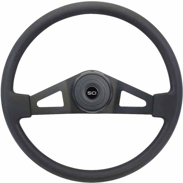 18 Inch Black 2 Spoke Black Poly Steering Wheel With Matching Bezel & Horn Button